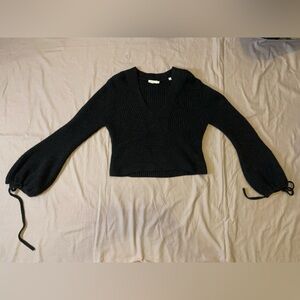 A.L.C. Black Knit V-Neck Balloon Sleeves Sweater Size Medium